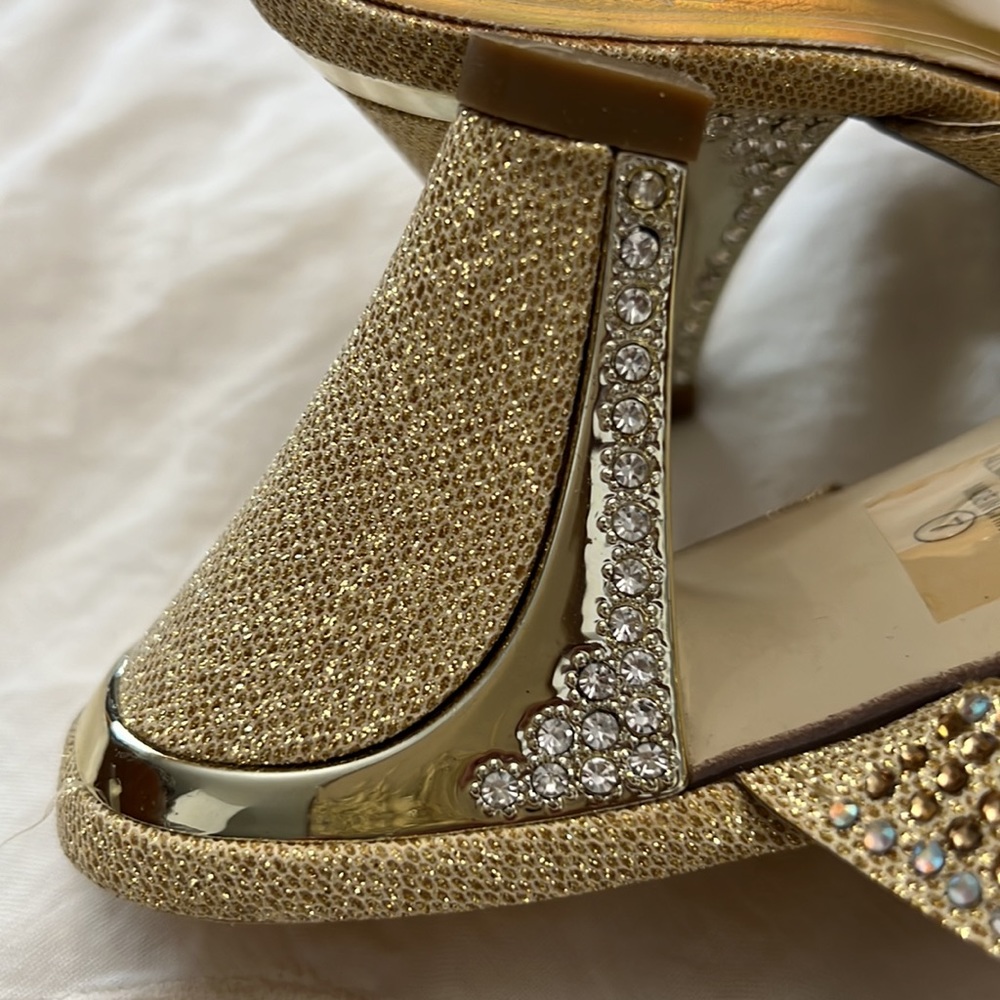 First Sight Gold Rhinestone Sandals - Picture 5 of 11